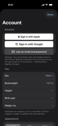 The Settings screen