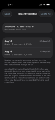 The Recently deleted screen