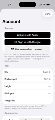 The Settings screen